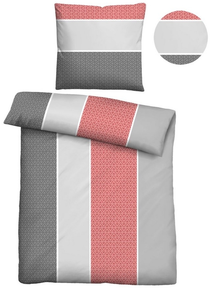 Traumhaft schlafen - Castell - Markenbettwäsche Nicki Bettwäsche 0380447 LÄNGSBALKEN, rot, 1x 135x200 cm + 1x 80x80 cm Bild 1