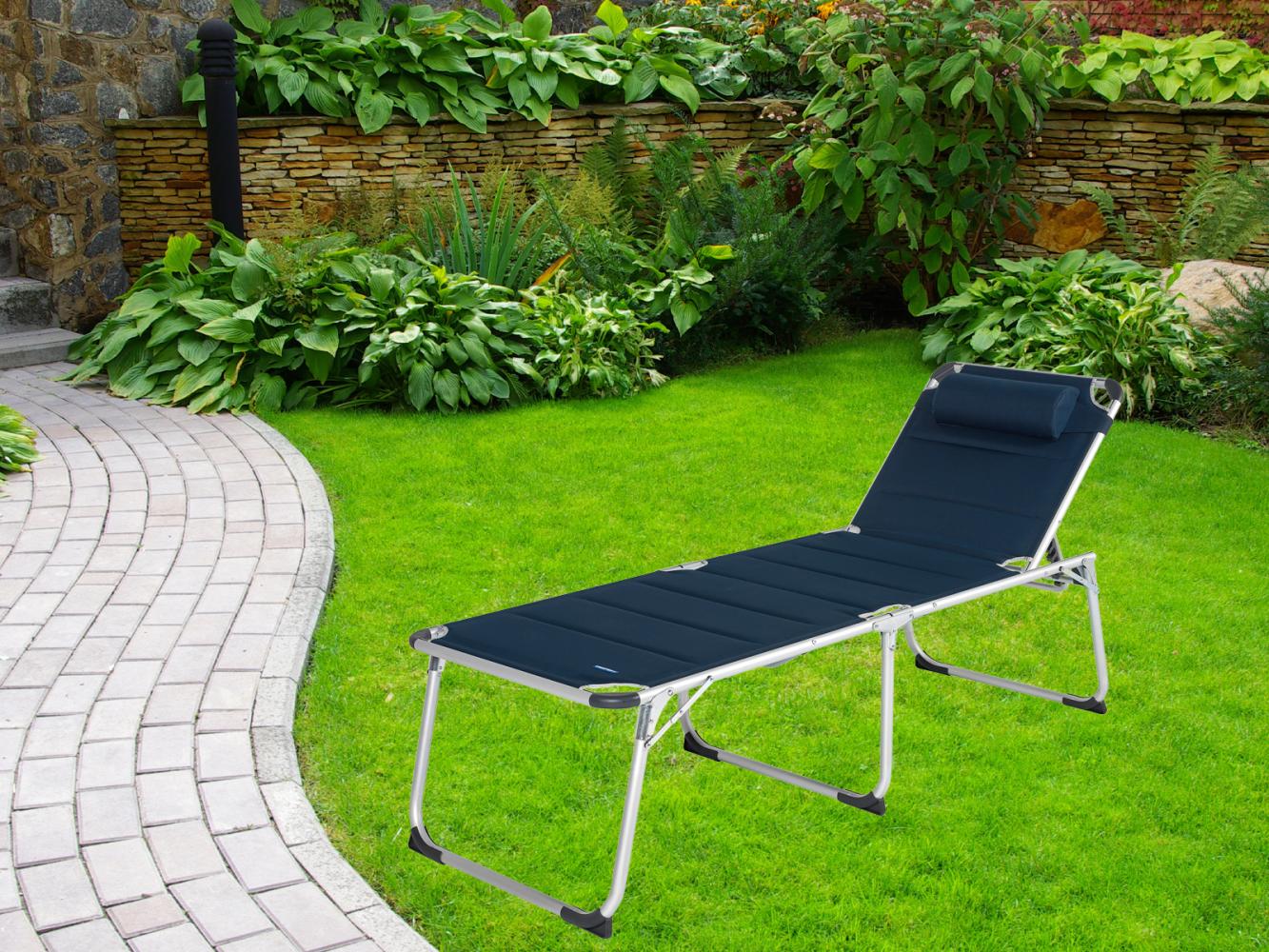 Stabile Gartenliege, Sonnenliege PERUGIA Navy Blau, 200x67x48cm Bild 1