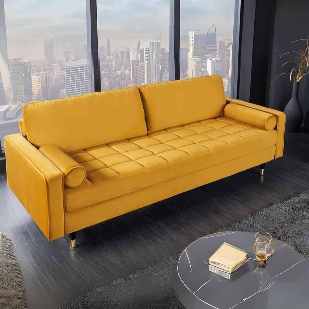 Modernes 3er Sofa 220cm COMFORT gelb Samt Federkern Design Elegant Bild 1