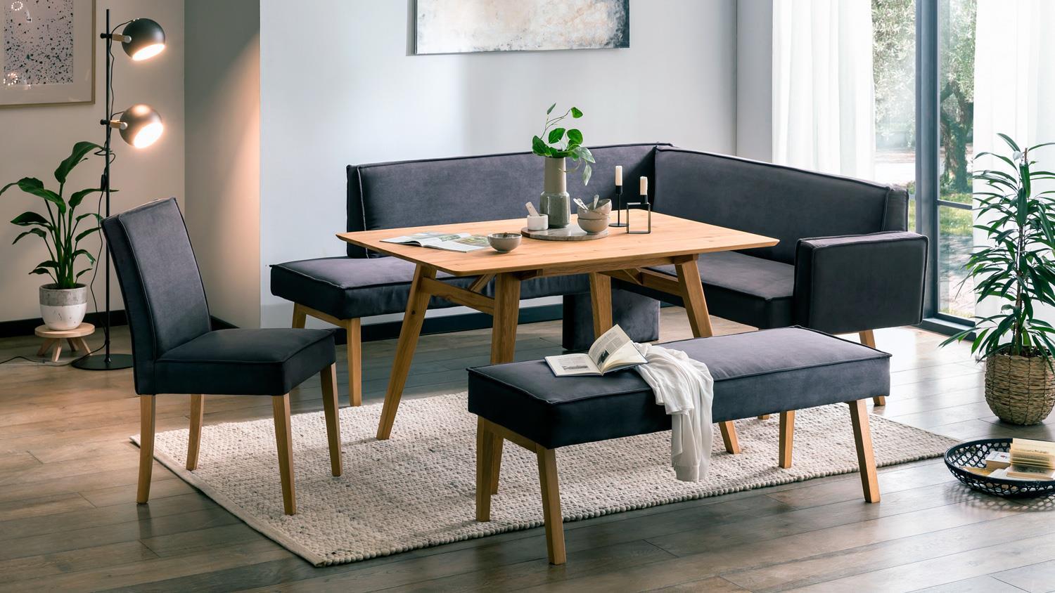 Essgruppe LAGOS R Set Stoff grau Eiche massiv natur 4-teilig Bild 1