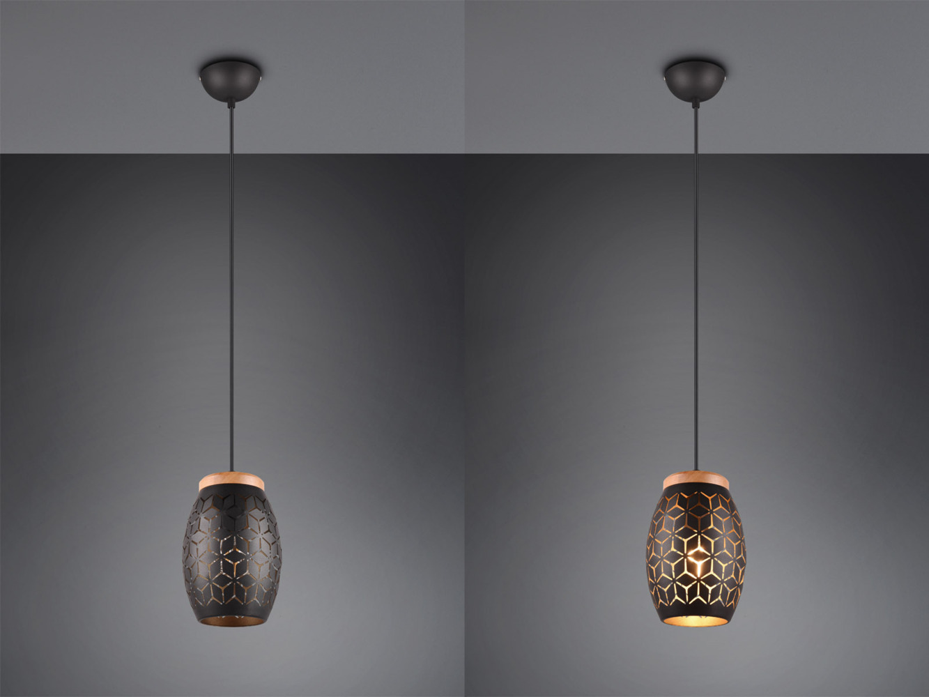 Kleine LED Pendelleuchte in Schwarz/Gold mit ausgefallenem Stanzmuster, Ø 15cm Bild 1