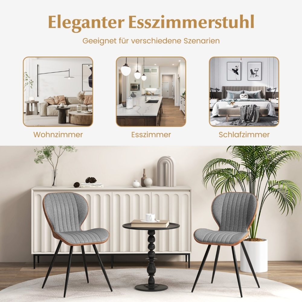 2er Set Esszimmerstühle gepolsterte Akzentstühle mit gebogenem Rückenlehne 57 x 49 x 81 cm Grau Bild 1