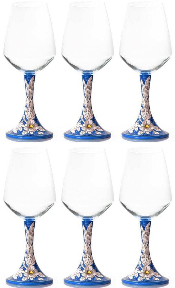 Casa Padrino Luxus Keramik Weinglas 6er Set Blau / Mehrfarbig H. 23,5 cm - Handgefertigte & handbemalte Weingläser - Hotel & Restaurant Accessoires - Luxus Qualität - Made in Italy Bild 1