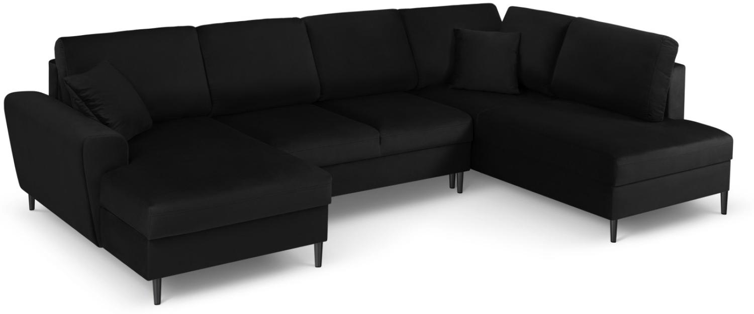 Micadoni 7-Sitzer Samtstoff Panorama Sofa Rechts mit Box und Schlaffunktion Moghan | Bezug Black | Beinfarbe Black Chrom... Bild 1