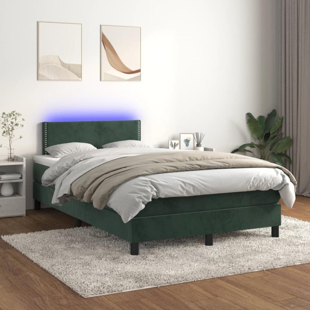 vidaXL Boxspringbett mit Matratze & LED Dunkelgrün 120x200 cm Samt 3134336 Bild 1