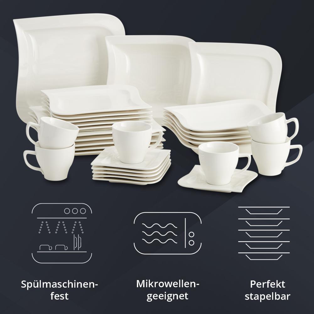 Peill+Putzler Germany Geschirrset | Kombiservice 30-teilig für 6 Personen aus Porzellan in weiß | modern-geschwungenes Design Bild 1