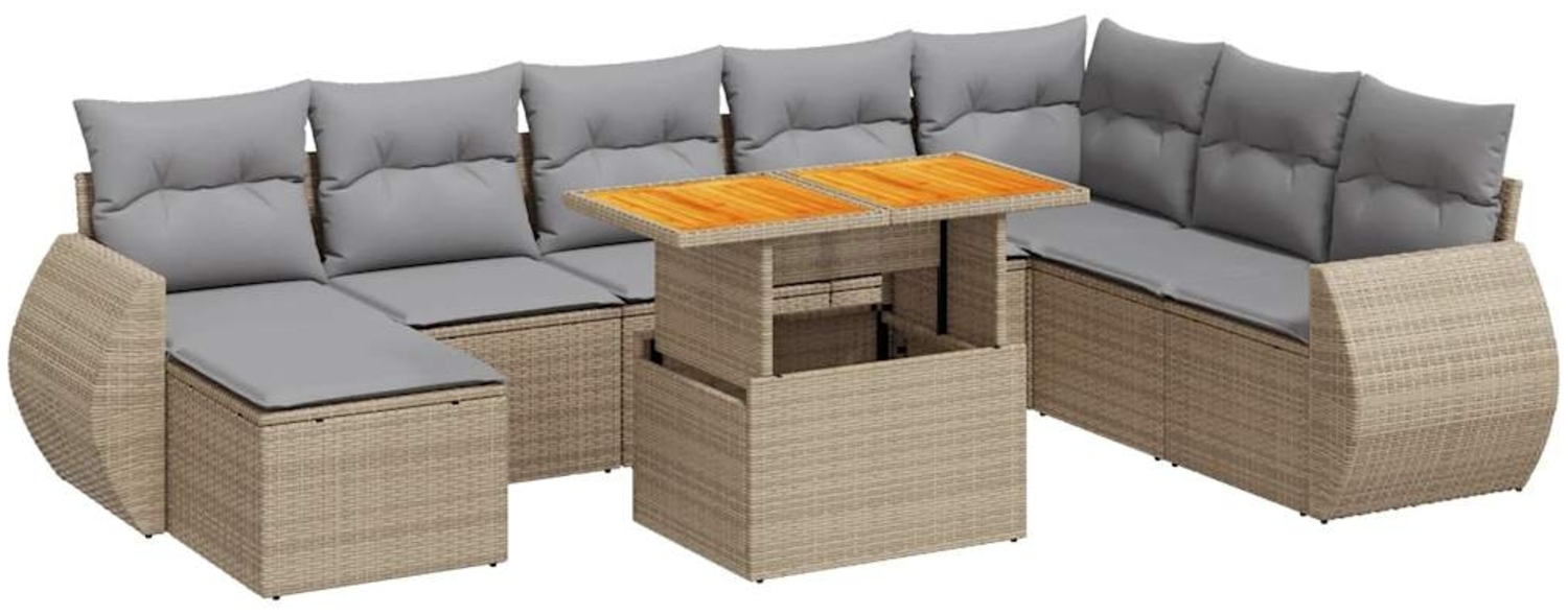 vidaXL 9-tlg. Garten-Sofagarnitur mit Kissen Beige Poly Rattan 3327300 Bild 1