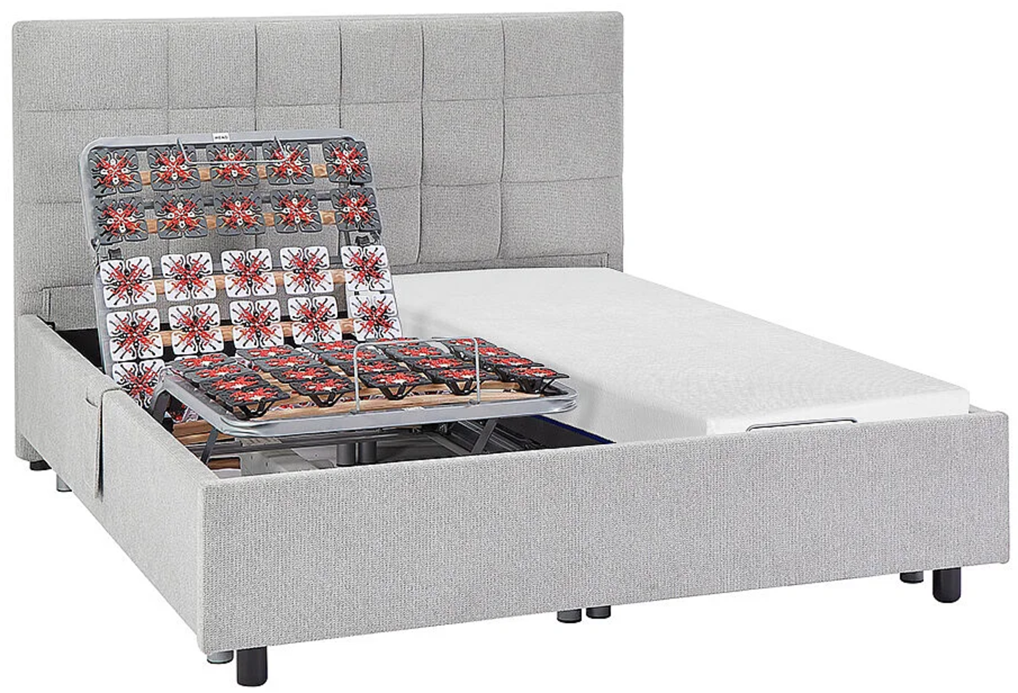 Vente-unique - Dekoratives Bett mit elektrischer Relaxfunktion mit Tellern + Memory-Schaum-Matratze - 2 x 70 x 190 cm - Stoff - Grau - EREGA von YSMÉE Bild 1