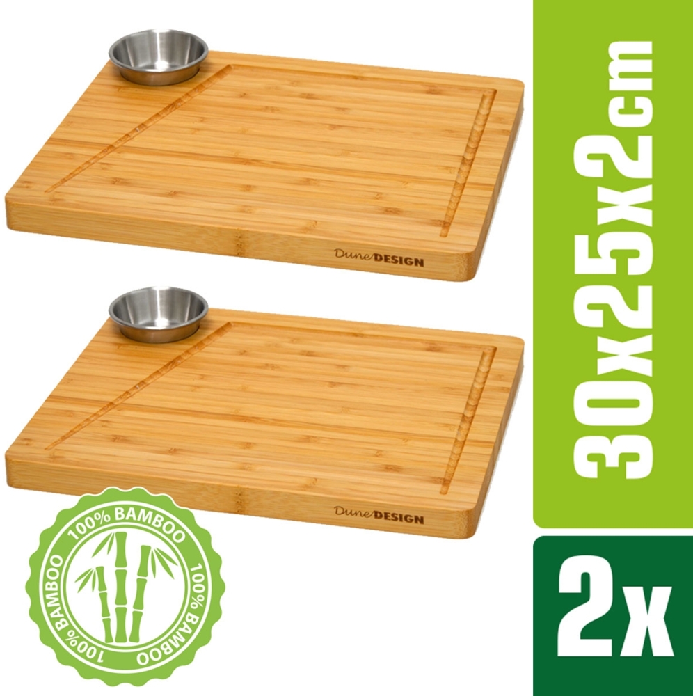 2er-Set Bambus-Servierbrett + Dip-Schale 30x25 cm Holz-Steak-Teller Speiseteller Bild 1