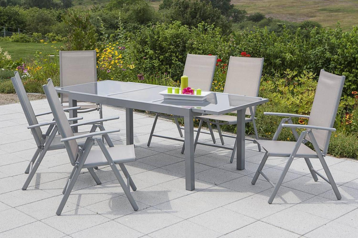 YOURSOL by Merxx Gartenmöbel Set Amalfi 6 Personen mit Ausziehtisch, Alu Klappstühle, Klappsessel Bild 1