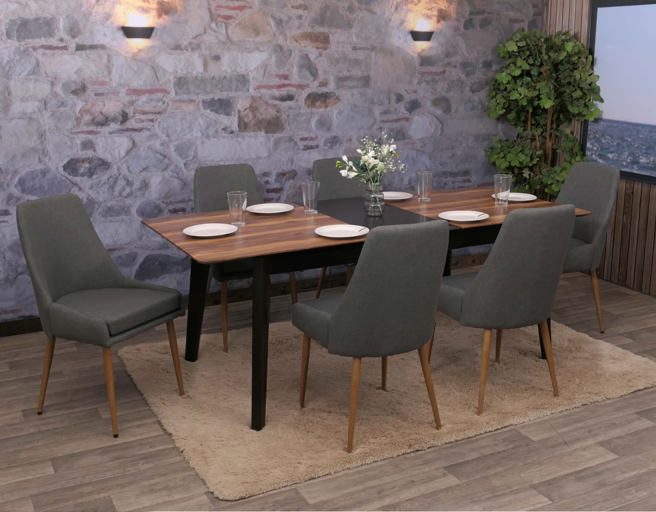 6er-Set Esszimmerstuhl HWC-O27, Küchenstuhl Polsterstuhl Stuhl, Stoff/Textil (280g/m²) Metall ~ dunkelgrau Bild 1