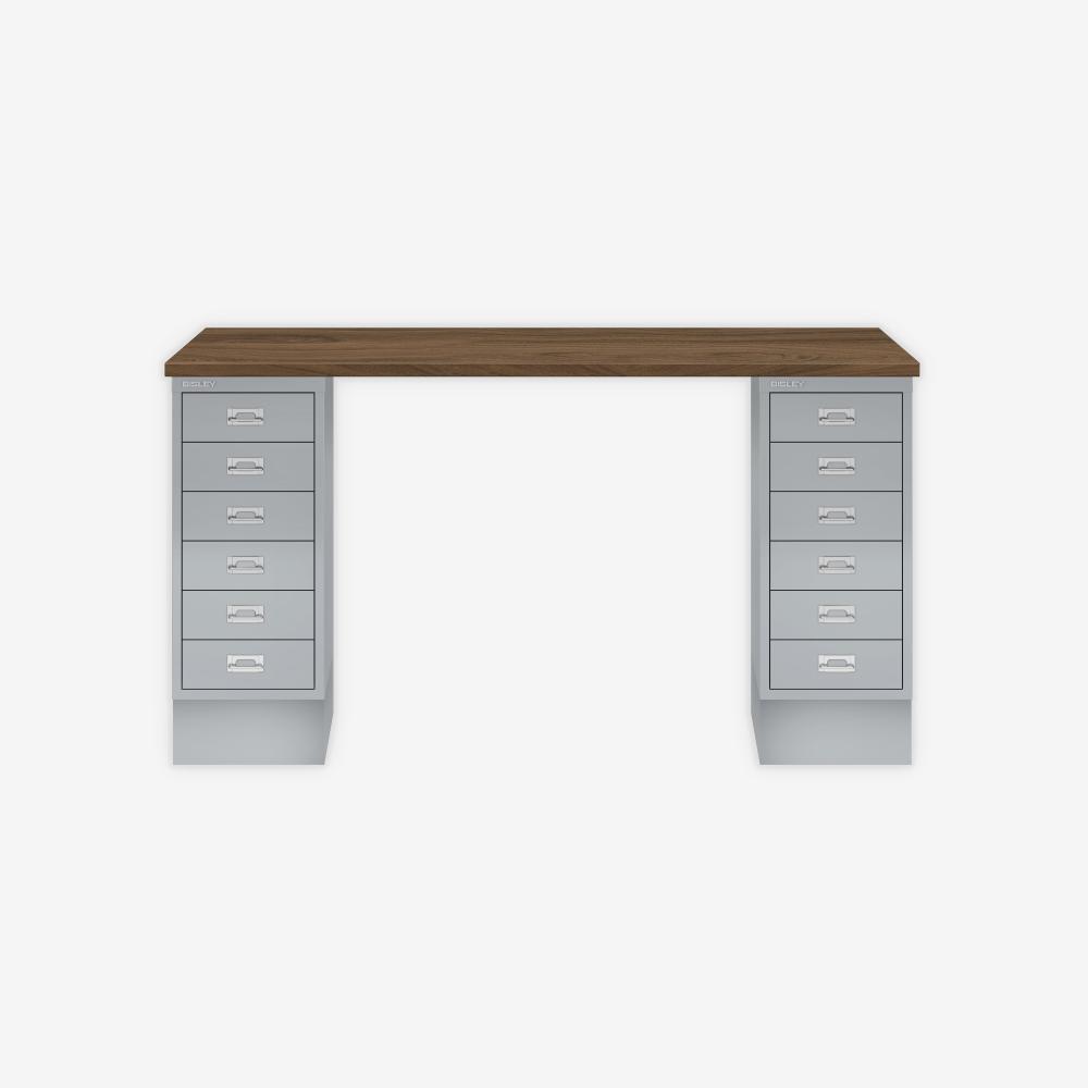 MultiDesk, 2 MultiDrawer mit 6 Schüben, Dekor Nussbaum, Farbe Silber, Maße: H 740 x B 1400 x T 600 mm Bild 1