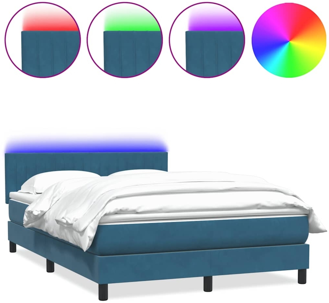 vidaXL Boxspringbett mit Matratze Dunkelblau 140x220 cm Samt 3317125 Bild 1