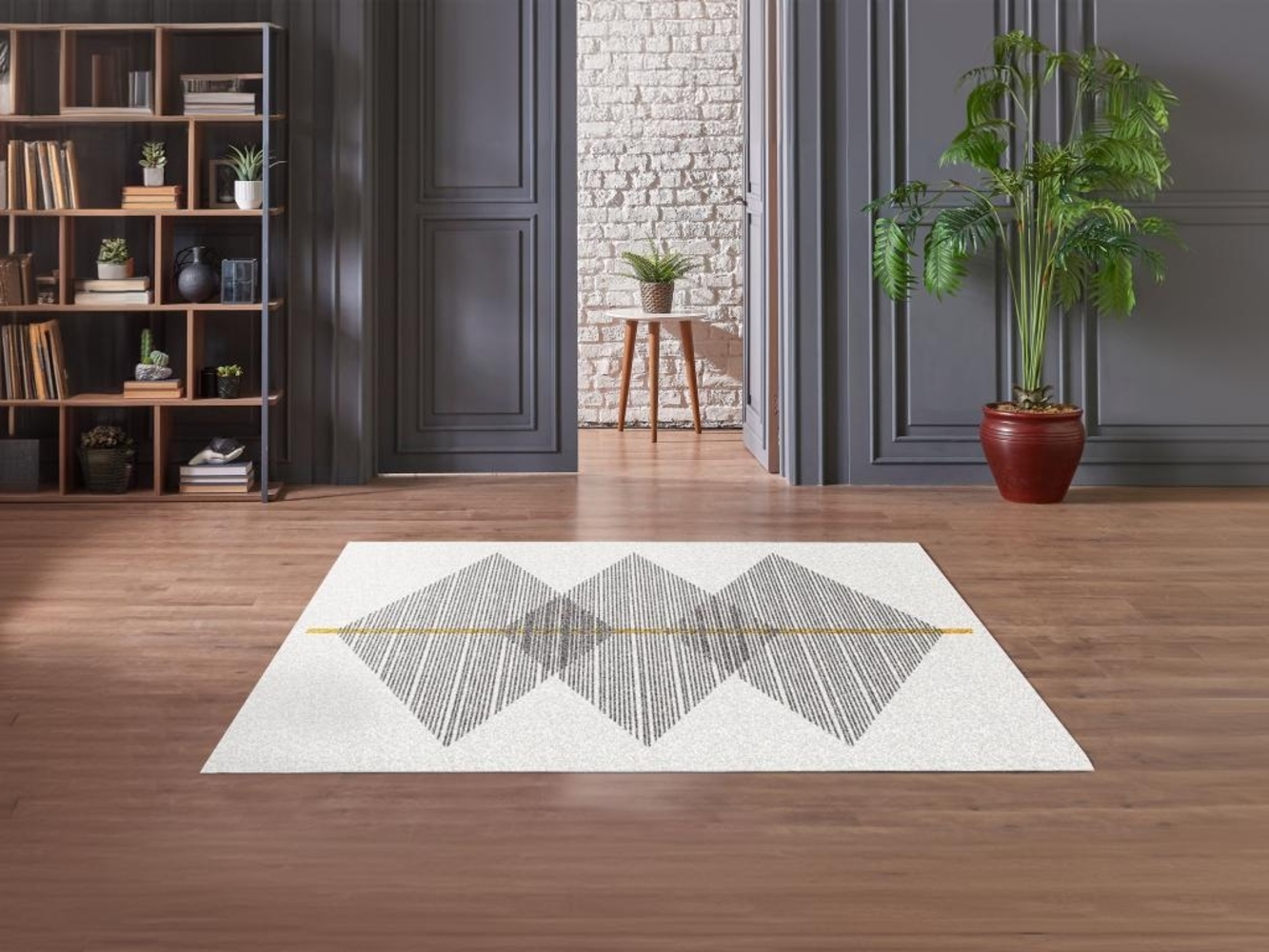 Vente-unique - Teppich mit geometrischen Formen - 120 x 170 cm - Weiß & Grau - NIMIRIA Bild 1