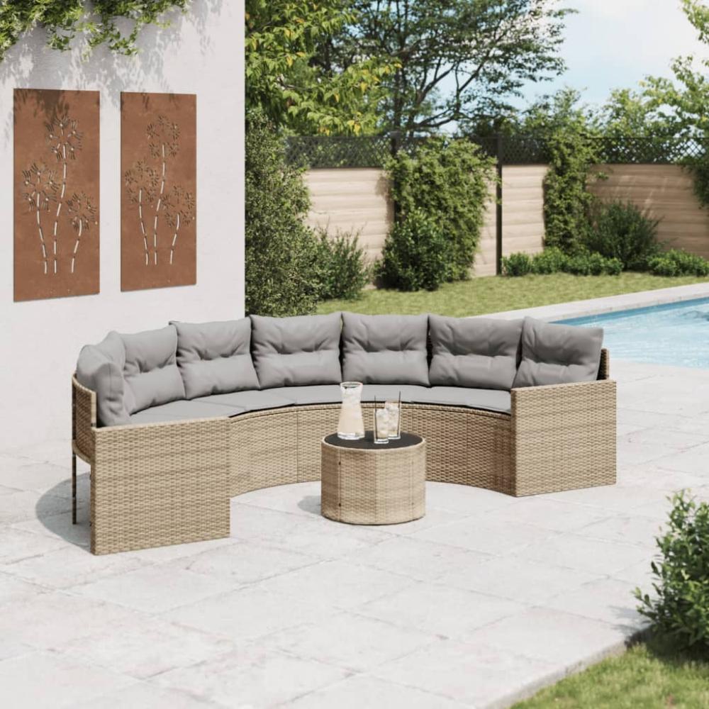 vidaXL Gartensofa mit Tisch und Kissen Halbrund Beige Poly-Rattan 3318519 Bild 1