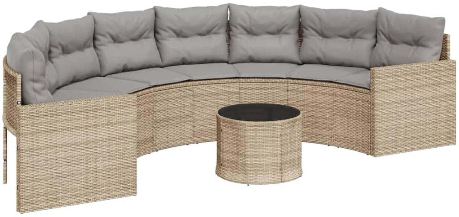 vidaXL Gartensofa mit Tisch und Kissen Halbrund Beige Poly-Rattan 3318519 Bild 1