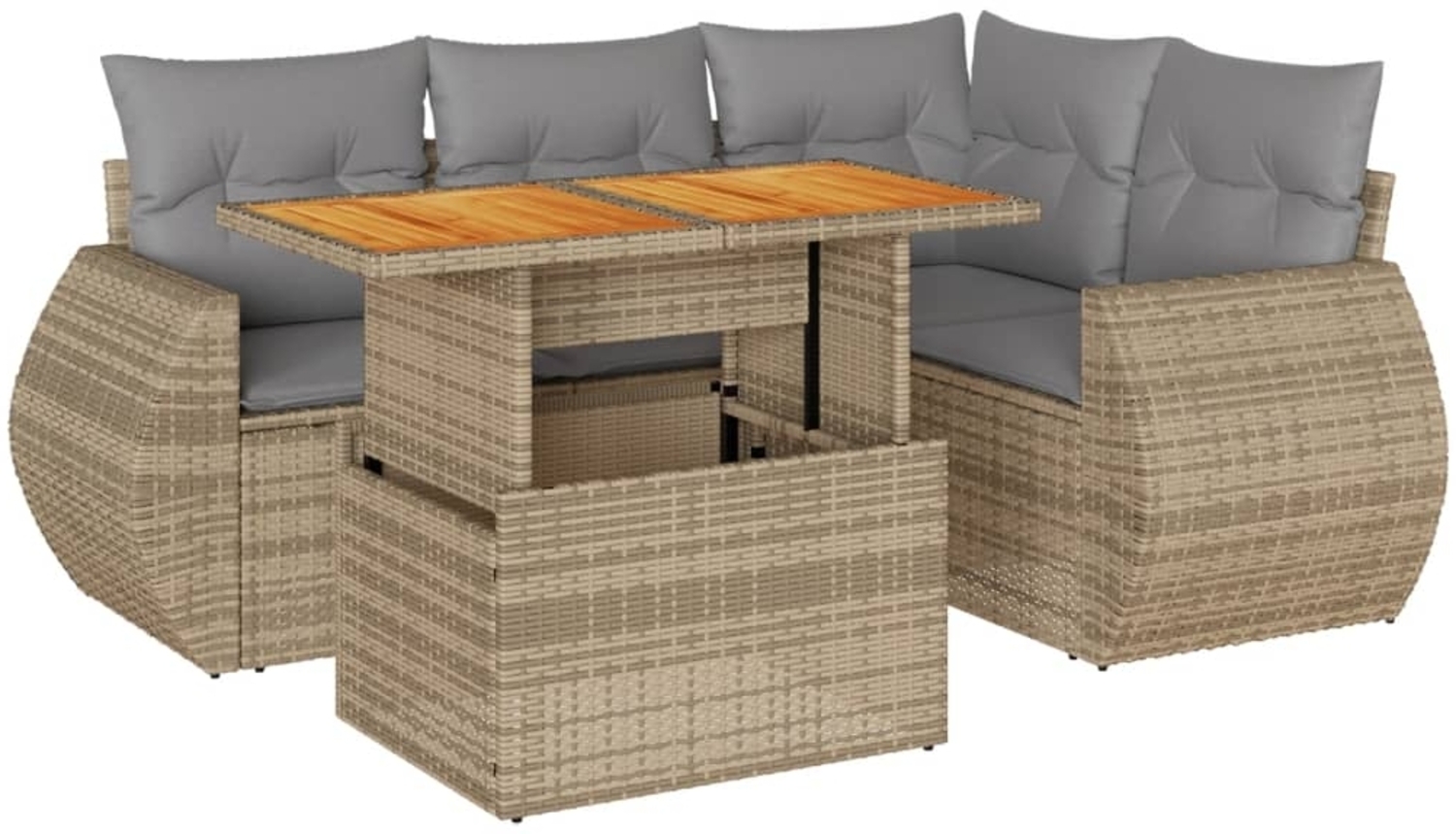 vidaXL 5-tlg. Garten-Sofagarnitur mit Kissen Beige Poly Rattan 3327258 Bild 1