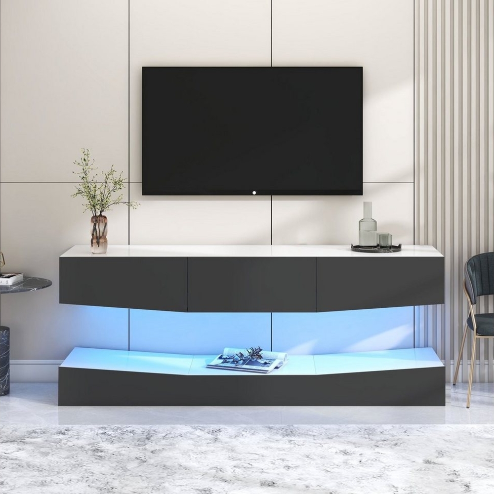 REDOM TV-Schrank LED TV Lowboard,Wandmontierter,TV-Ständer (Wand befestigter schwimmender TV-Ständer Unterhaltungs, mit LED-Beleuchtung TV Schrank Hängend) Medienkonsolen-Center für Wohnzimmer Home Bild 1