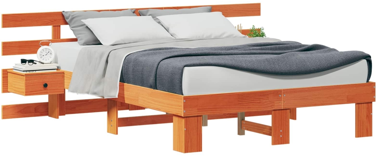 vidaXL Bettrahmen mit Kopfteil Braun 120 x 200 cm Massives Kiefernholz 3385693 Bild 1
