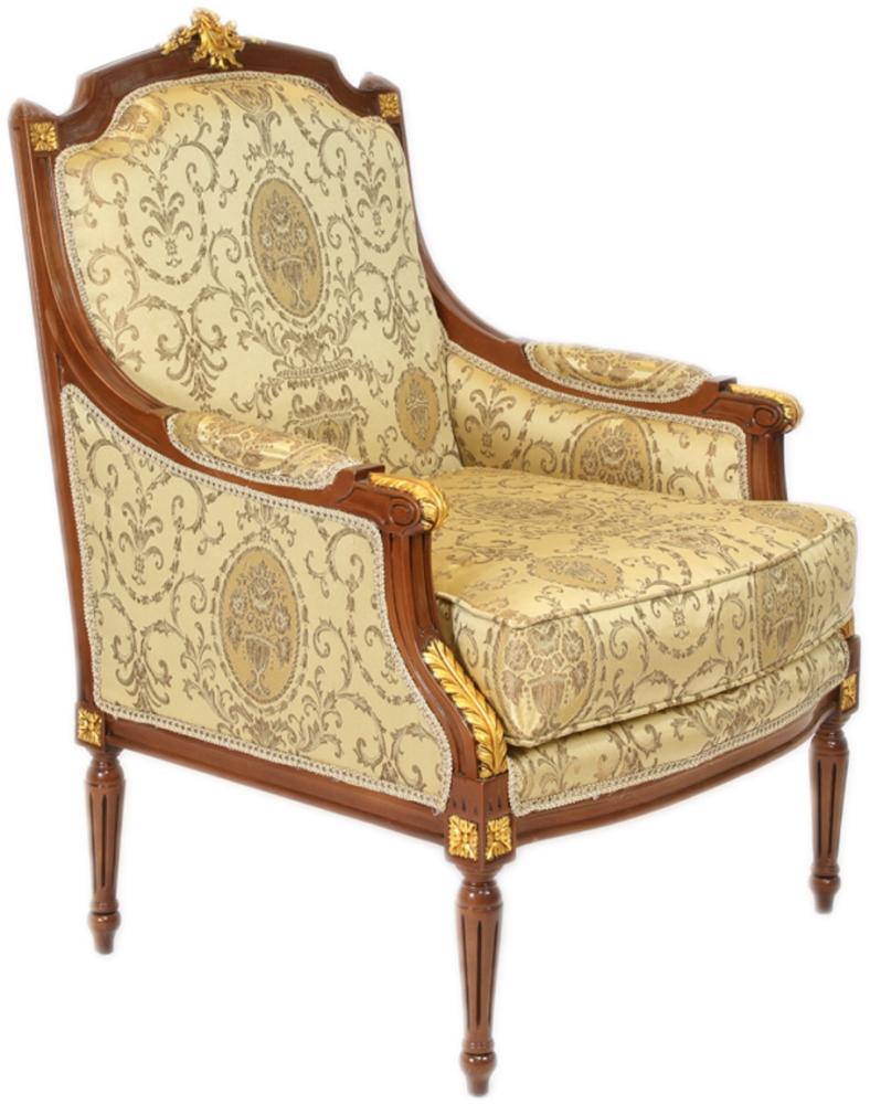 Casa Padrino Barock Lounge Thron Sessel Empire Gold Muster / Mahagoni Braun / Gold - Ohren Sessel - Ohrensessel Tron Stuhl Bild 1