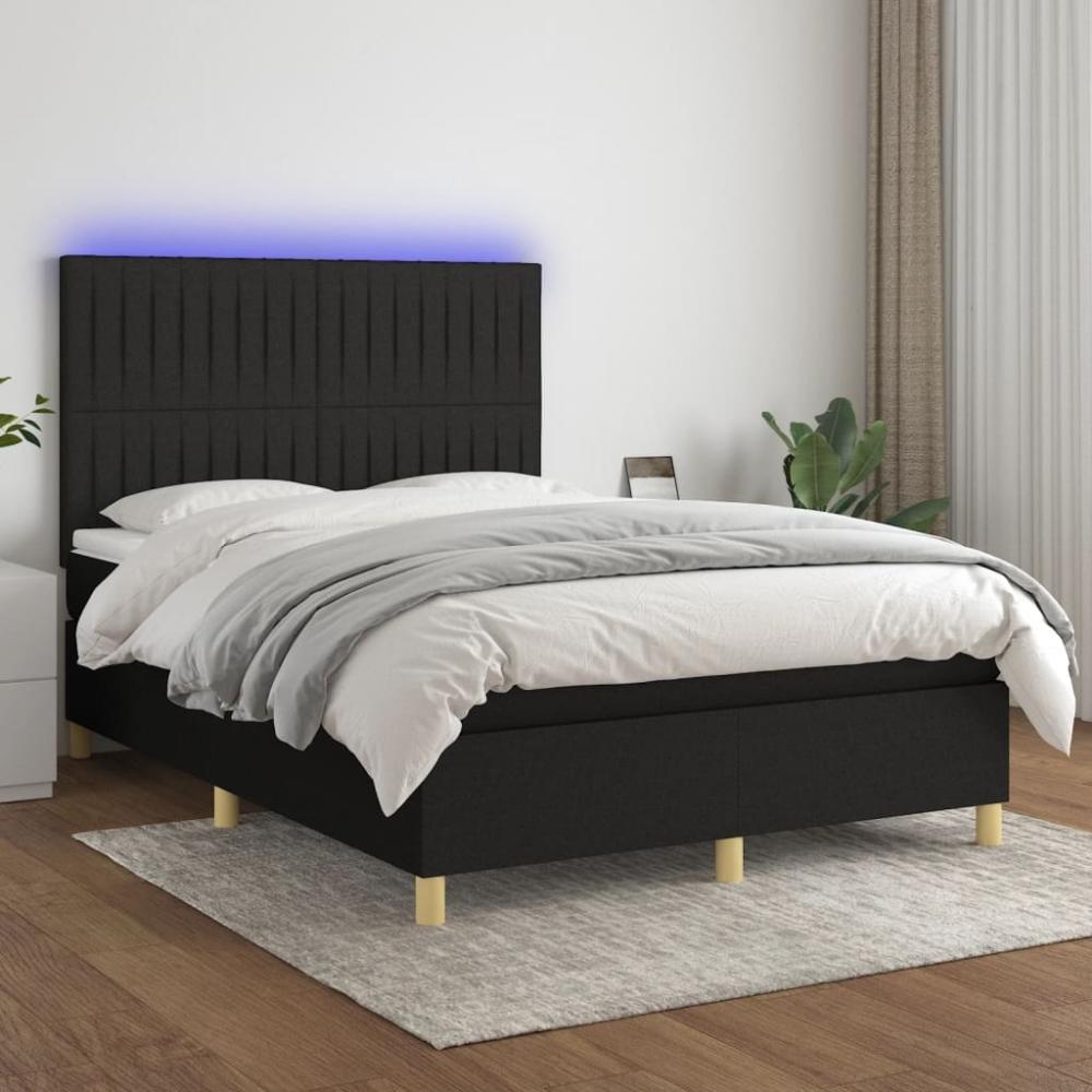 vidaXL Boxspringbett mit Matratze & LED Schwarz 140x190 cm Stoff 3135591 Bild 1