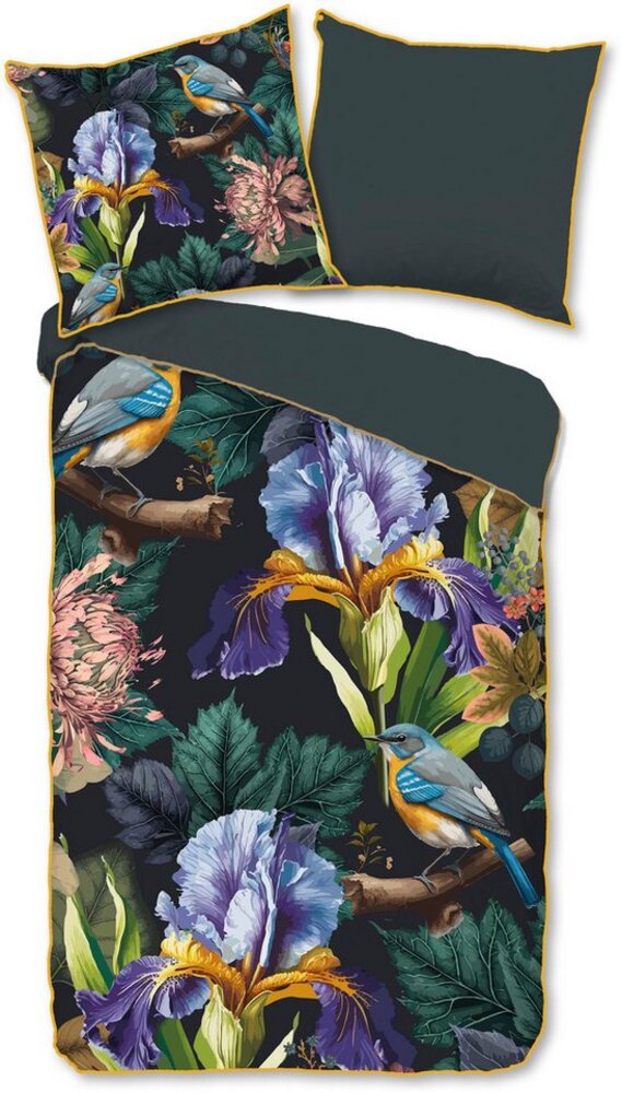 Descanso Wendebettwäsche Dilana, Satin, 2 teilig, Baumwolle, Satin, 135x200, Biese, Reißverschluss, Wendeoptik, Blumen Bild 1