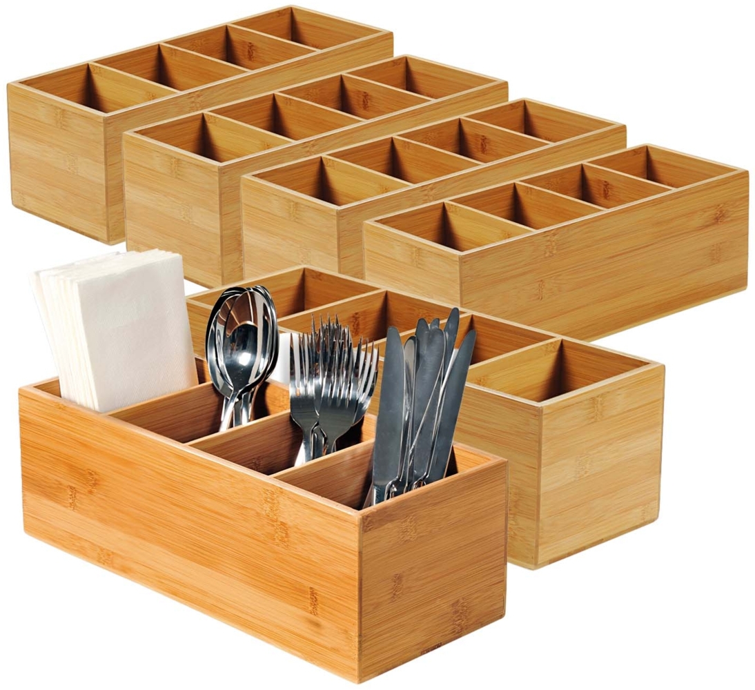 6 Stück Besteckkasten, 4 Fächer - Bambus Bild 1