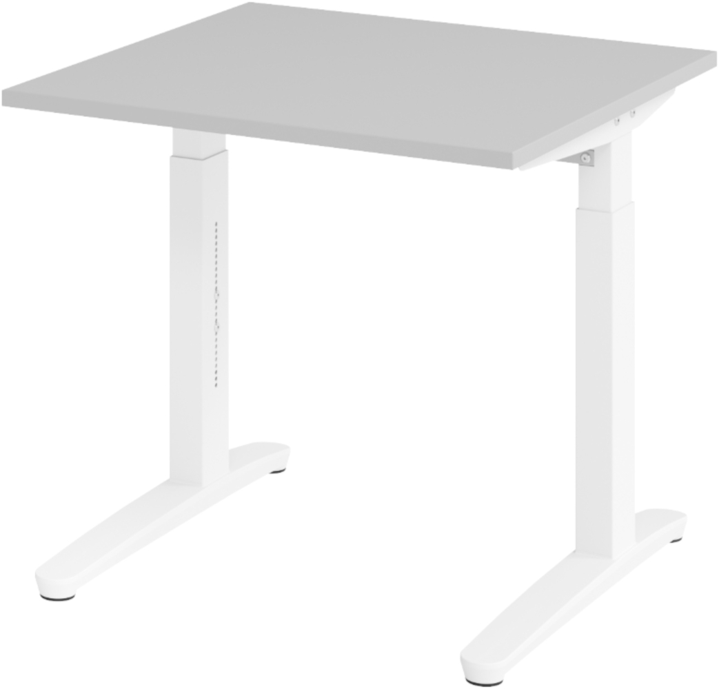bümö manuell höhenverstellbarer Schreibtisch 80x80 in grau, Gestell in weiß - PC Tisch höhenverstellbar & klein, höhenverstellbarer Tisch Büro, kleiner Computertisch verstellbar, X08-5-WW Bild 1