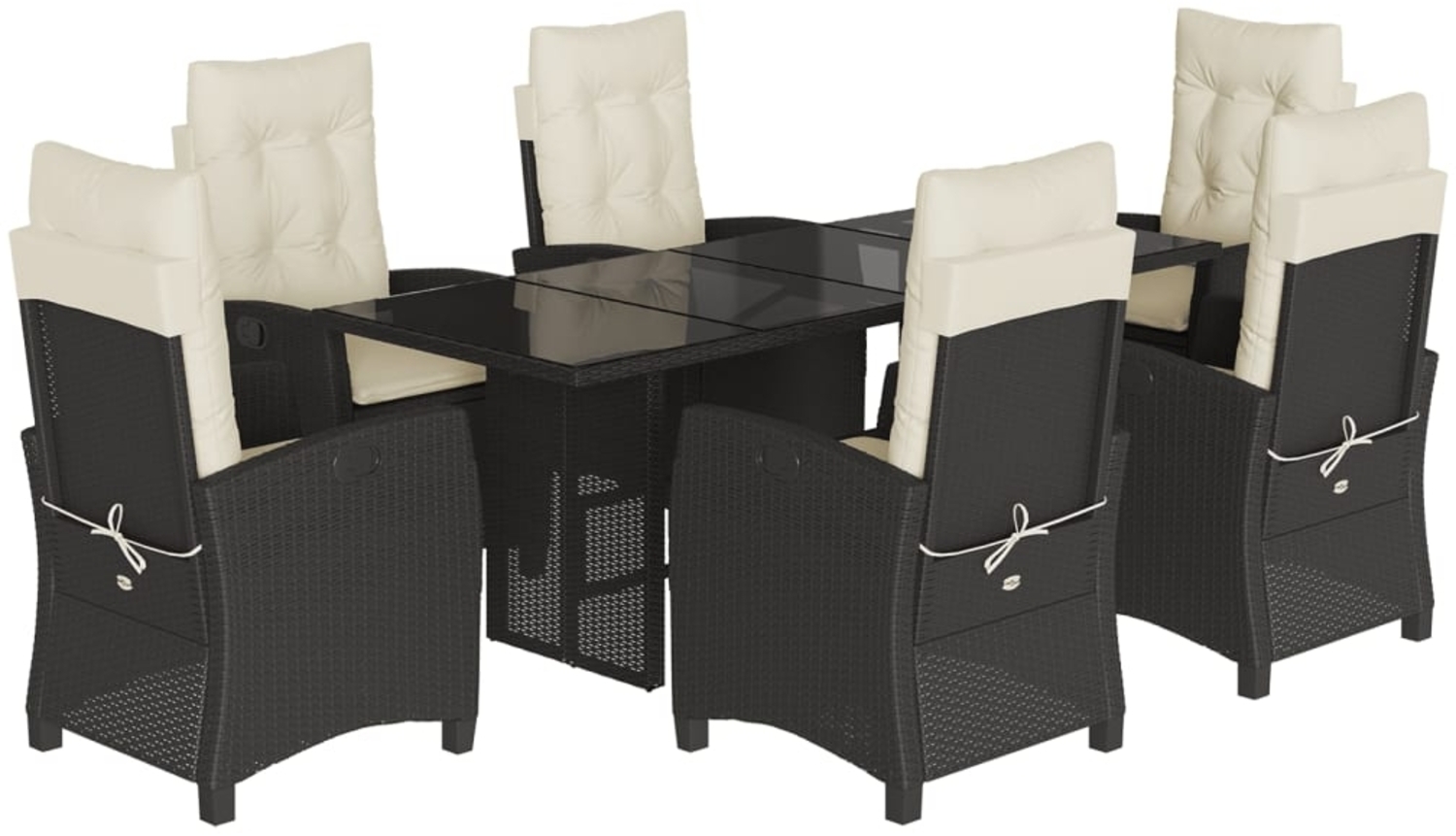 vidaXL 7-tlg. Garten-Essgruppe mit Kissen Schwarz Poly Rattan 3212680 Bild 1