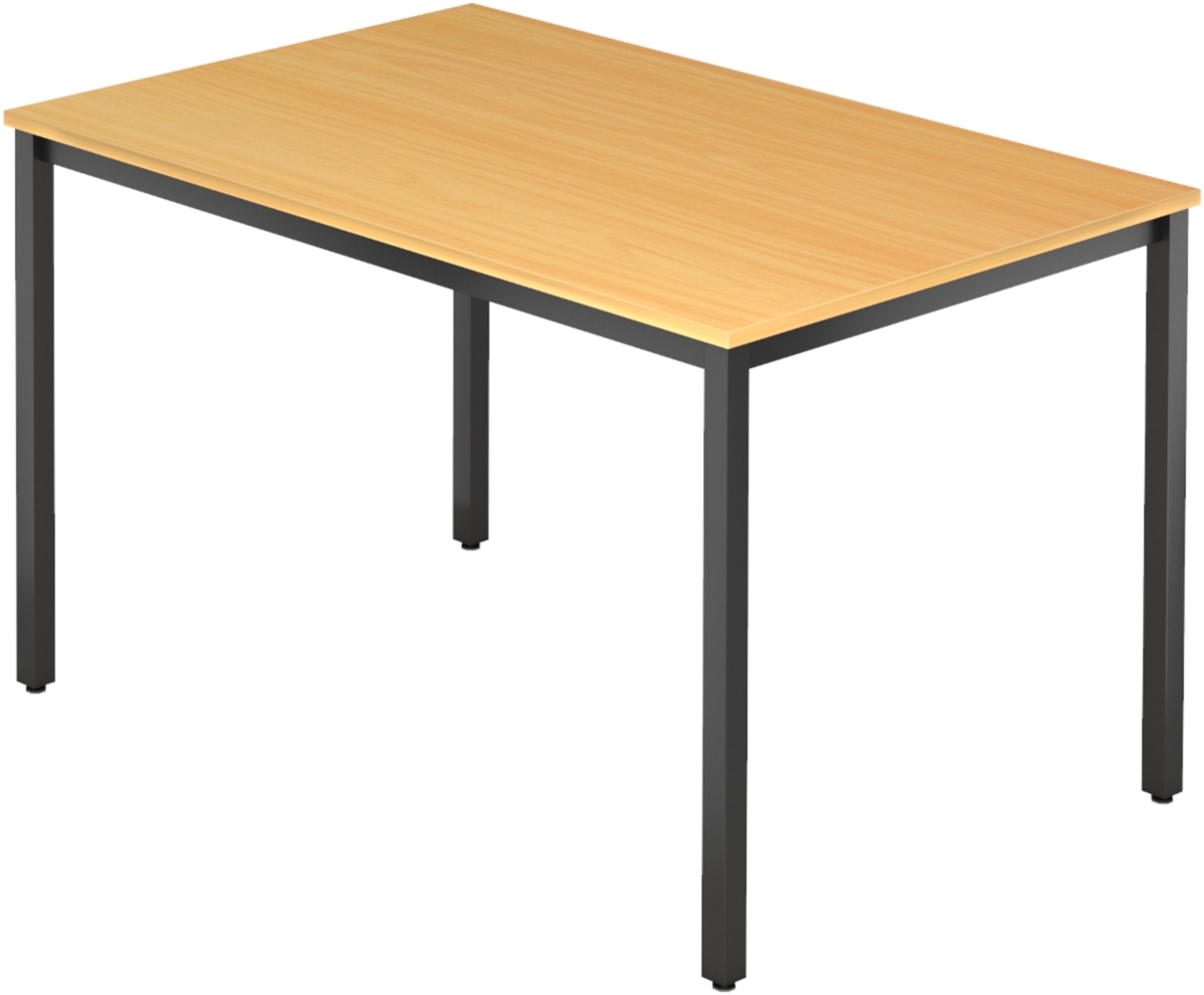 bümö Multifunktionstisch Buche, Tisch 120 x 80 cm, Tischfuß vierkant in schwarz - einfacher Tisch klein, Besprechungstisch System D-Serie, Konferenztisch, Meetingtisch, Mehrzwecktisch, Pausentisch, DQ12-6-D Bild 1