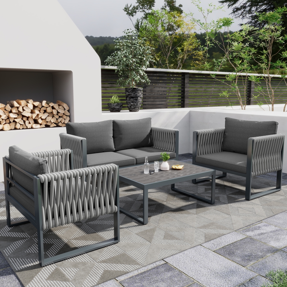 Merax Gartenmöbel Sets 4 teilig, Balkonmöbelset Gartenloungeset 4 Personen, Lounge Möbel Gartengarnitur Terassenmöbel mit Kissen, Grau Bild 1