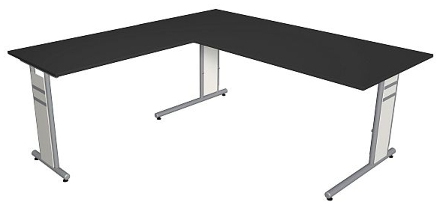 Kerkmann Schreibtisch 4096 Form 4 180x80 x68-82 cm mit Anbautisch 100x60 cm und C-Fuß-Gestell anthrazit Bild 1