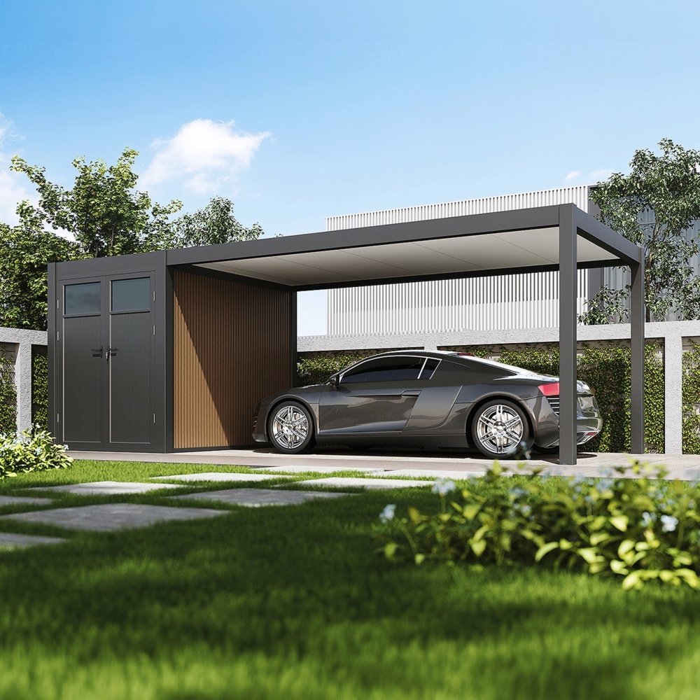 Weide Carport aus Aluminium mit Abstellraum | 3 x 7,2 M | Garage anthrazit | Autoüberdachung Bild 1