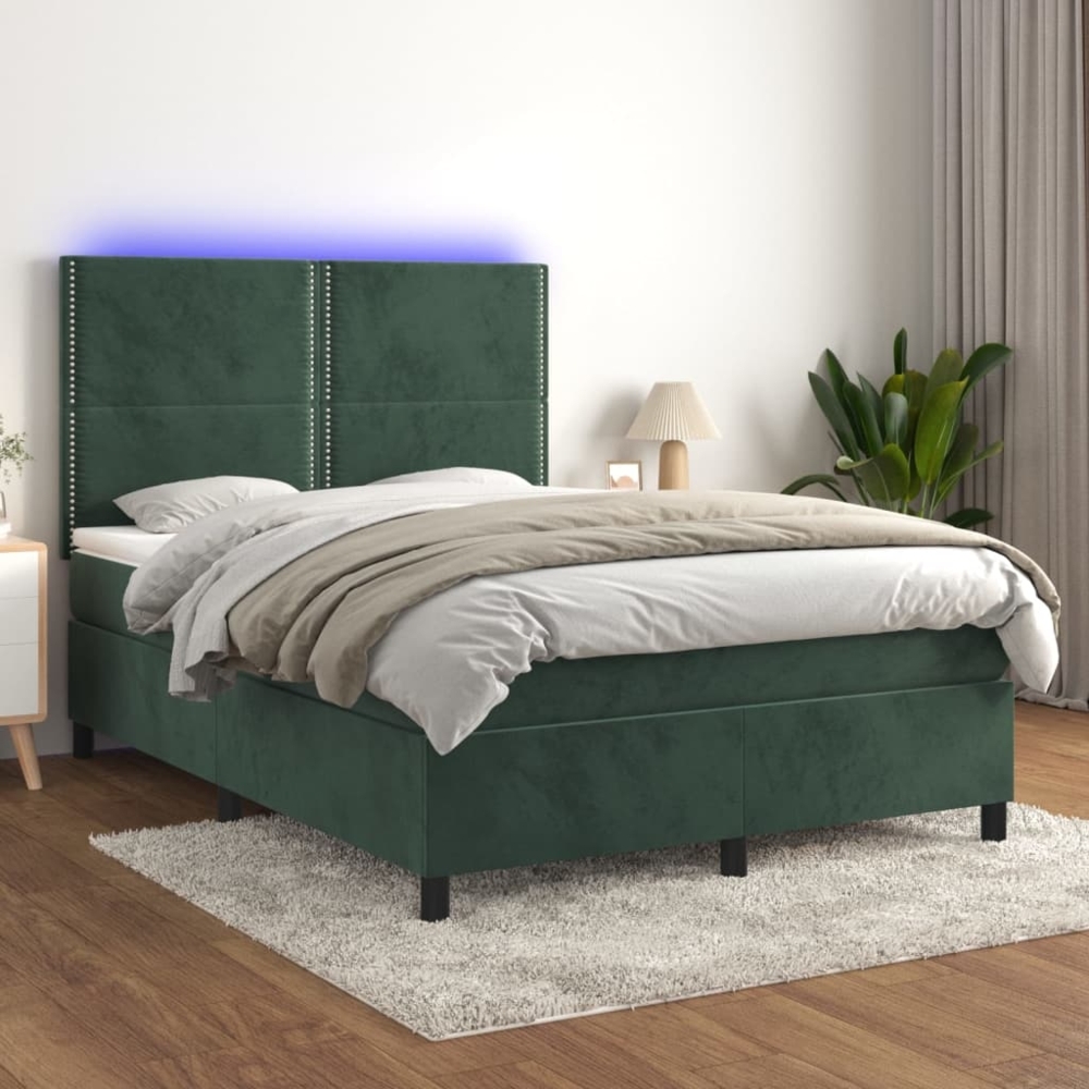 vidaXL Boxspringbett mit Matratze & LED Dunkelgrün 140x190 cm Samt 3136062 Bild 1