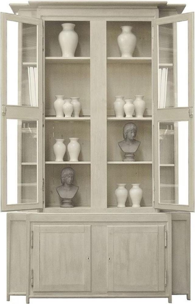 Casa Padrino Luxus Landhausstil Vitrine Grau 180 x 45 x H. 270 cm - Handgefertigter Vitrinenschrank - Massivholz Küchenschrank - Landhausstil Möbel Bild 1