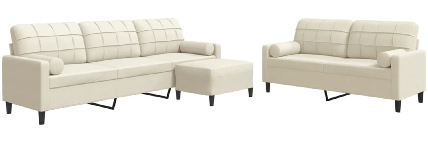 vidaXL 3-tlg. Sofagarnitur mit Kissen und Nackenrollen Creme Samt 3278509 Bild 1