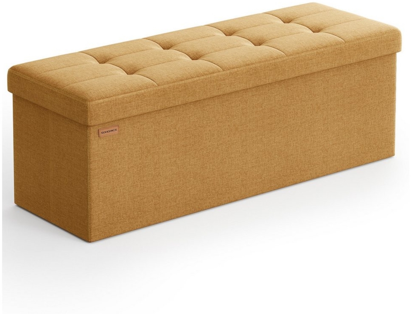 SONGMICS Sitzhocker mit Stauraum, klappbare Sitzbank, 38 x 110 x 38 cm Fußbank, Aufbewahrungsbox, bis 300 kg belastbar, für Wohnzimmer Schlafzimmer Flur, ingwergelb Bild 1
