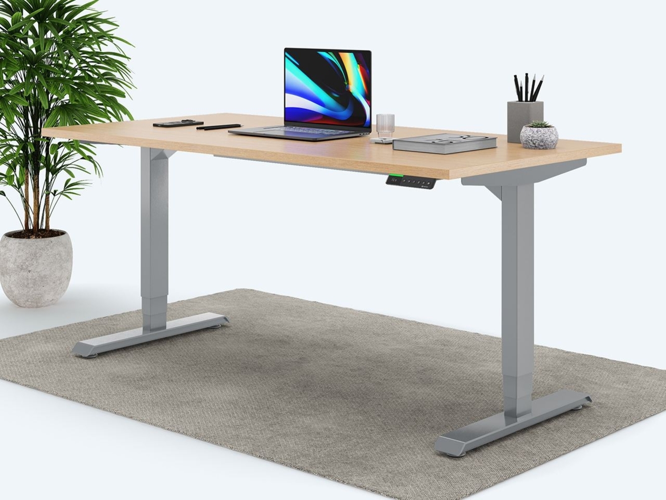 Desktopia Pro X - Elektrisch höhenverstellbarer Schreibtisch / Ergonomischer Tisch mit Memory-Funktion, Buche, Gestell Grau, 120x80 cm Bild 1