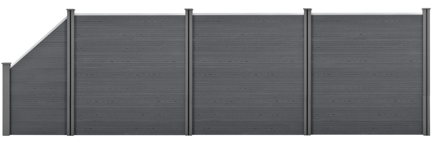 WPC Gartenzaun mit Schrägelement 183x625 cm grau [neu. holz] Bild 1