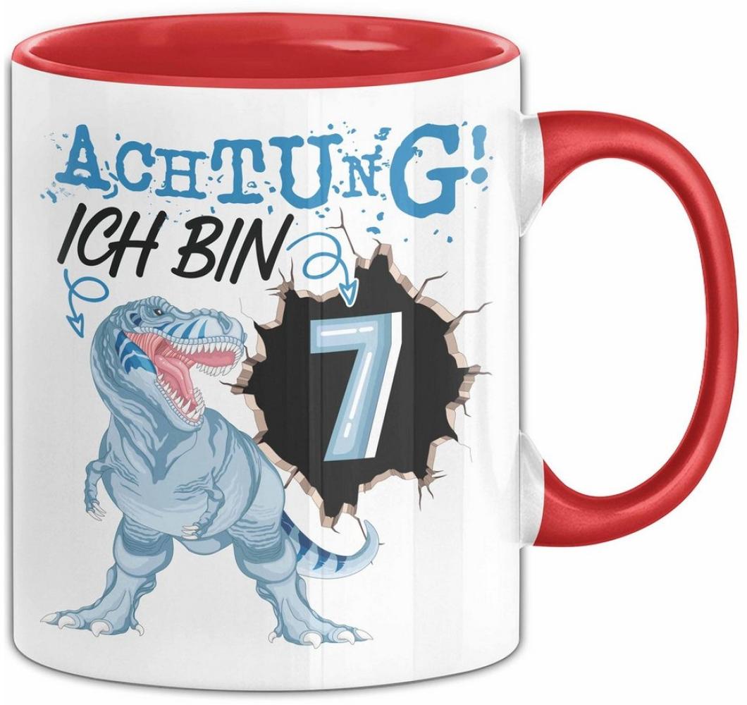 Trendation Tasse 7. Geburtstag Geschenk Tasse Becher Jungs Sohn T-Rex Geburtstagsgesche Bild 1