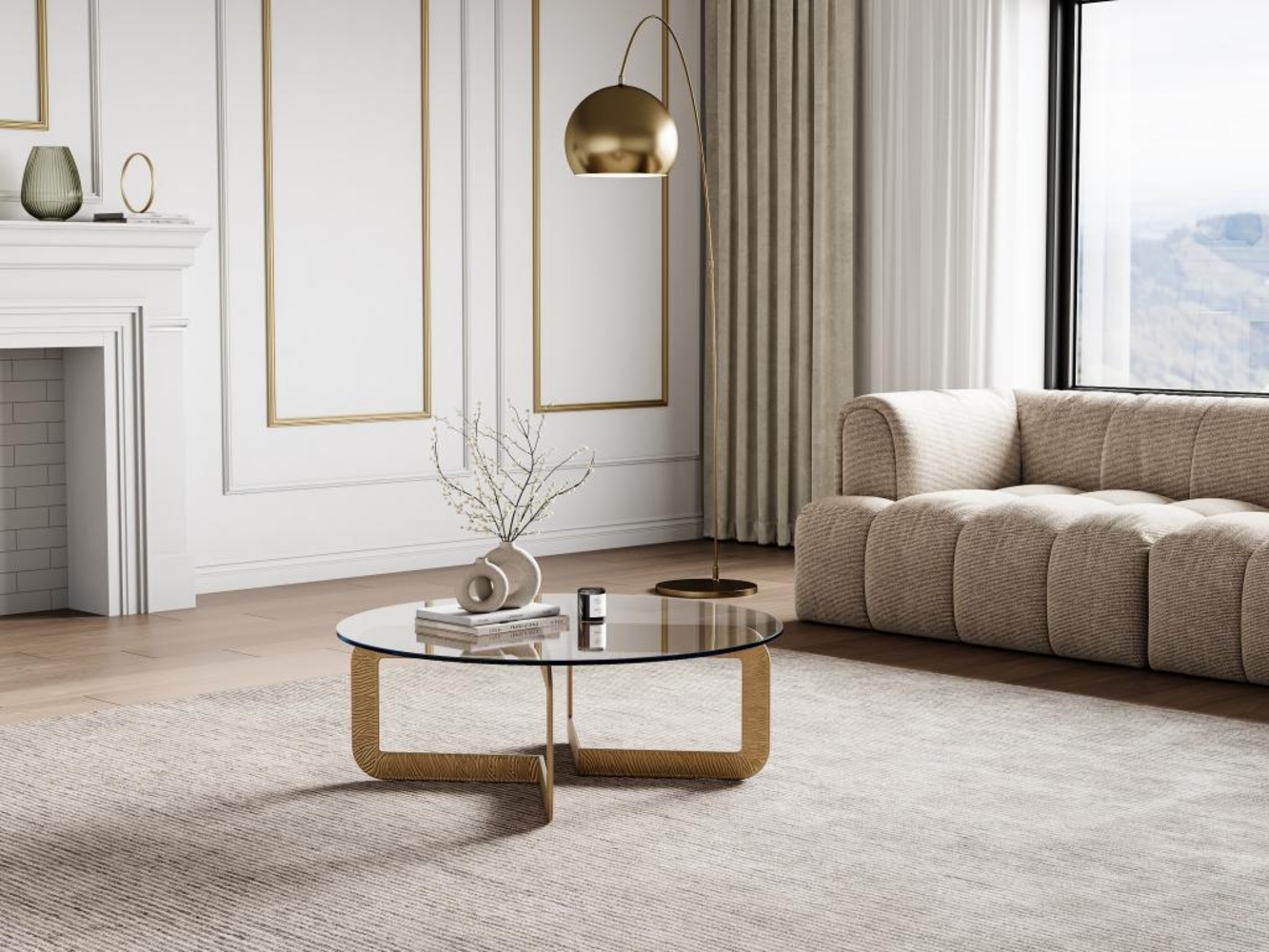 Vente-unique - Couchtisch - Sicherheitsglas & Metall - Transparent & Goldfarben - CELENA Bild 1