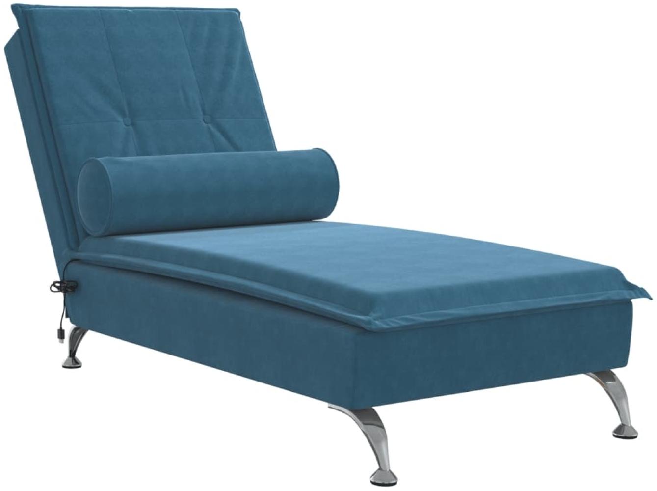 vidaXL Massage-Chaiselongue mit Nackenrolle Blau Samt 379458 Bild 1