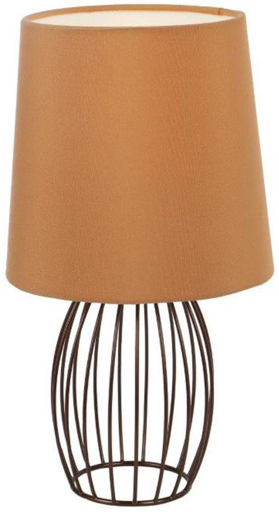 LED Tischleuchte AKIN mit braunem Stoffschirm und Metallgitter, Höhe 29cm Bild 1