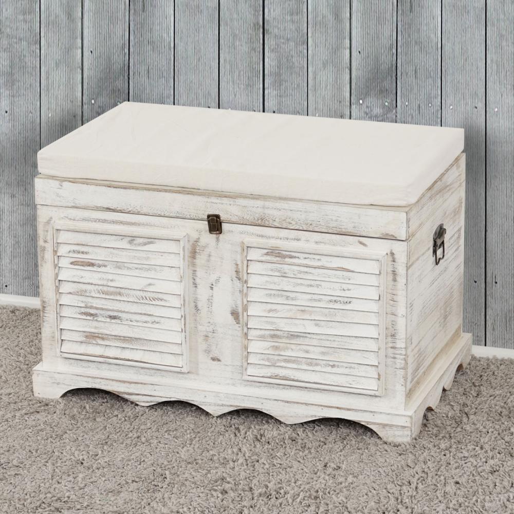 Holztruhe T356, Sitzbank Aufbewahrungstruhe, Shabby-Look Vintage 50x76x45cm ~ weiß Bild 1