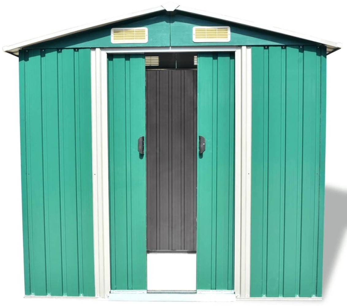 vidaXL Gartenschuppen Grün Metall 204 x 132 x 186 cm Bild 1
