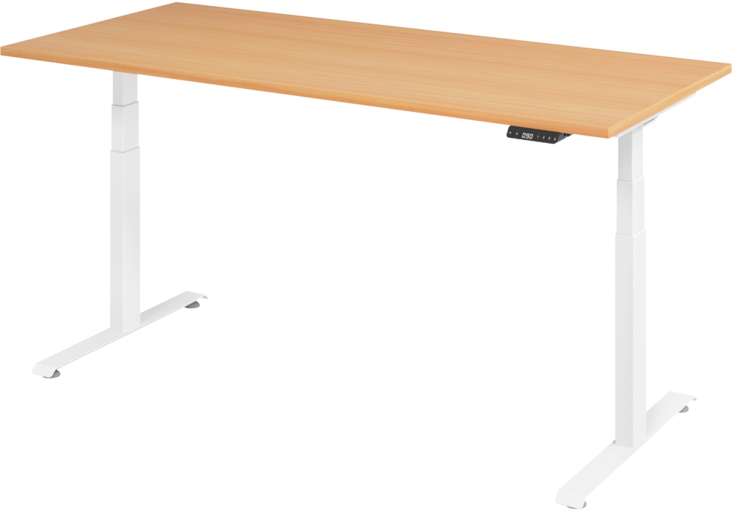 bümö höhenverstellbarer Schreibtisch 180x80 cm in Buche, Gestell weiß - Höhenverstellbar Elektrisch Stehpult mit 3-fach Speicher, Computertisch, Ergonomischer Steh-Sitz Tisch, Bürotisch, LXK65-19-6-W Bild 1