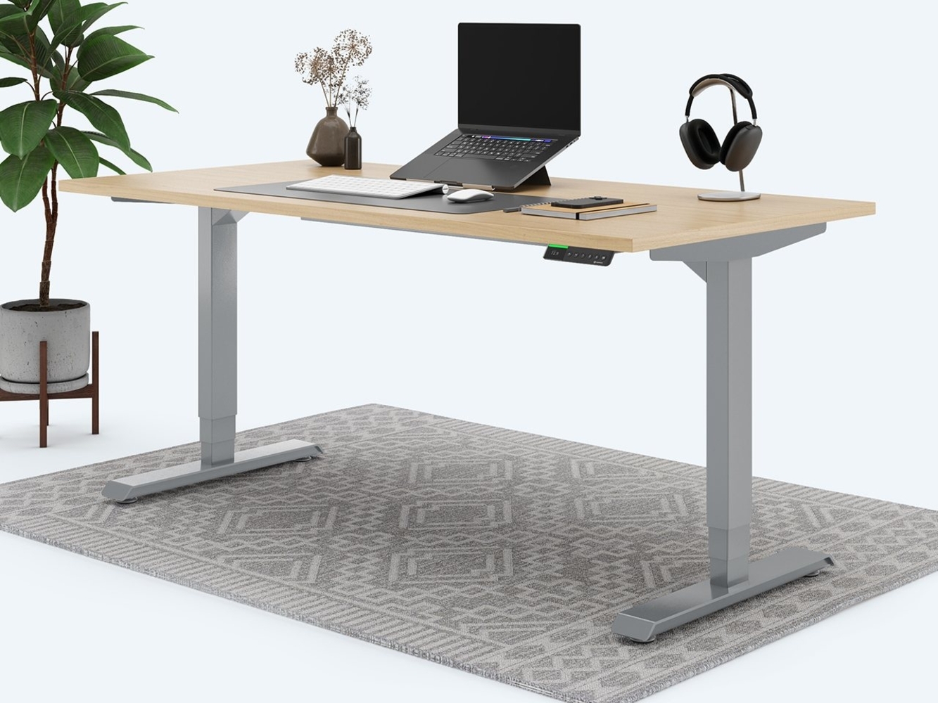 Desktopia Pro X - Elektrisch höhenverstellbarer Schreibtisch / Ergonomischer Tisch mit Memory-Funktion, Ahorn, Gestell Grau, 180x80 cm Bild 1