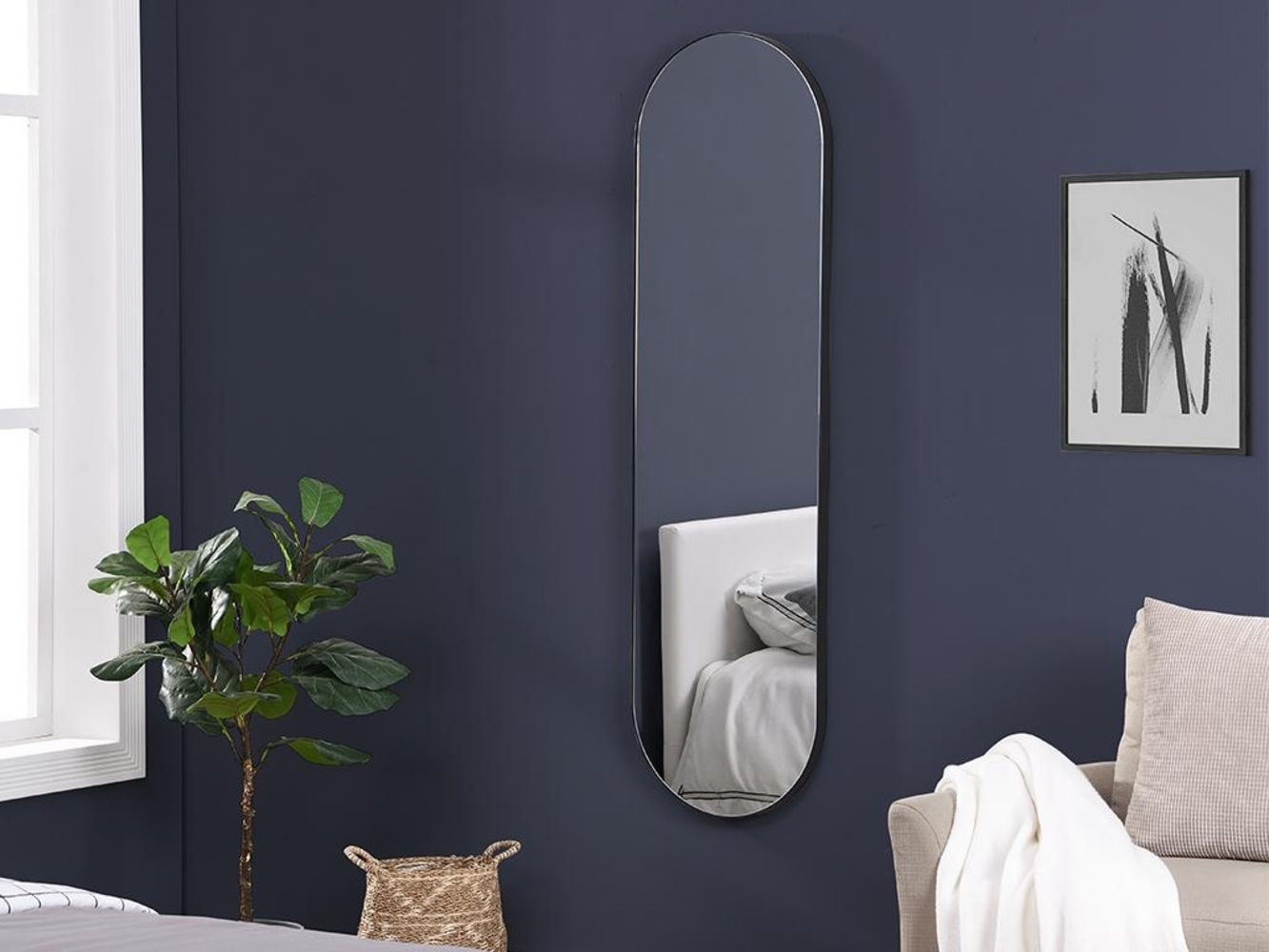 Vente-unique - Wandspiegel oval - Metall - 40 x 140 cm - Schwarz - ONIKAL Bild 1