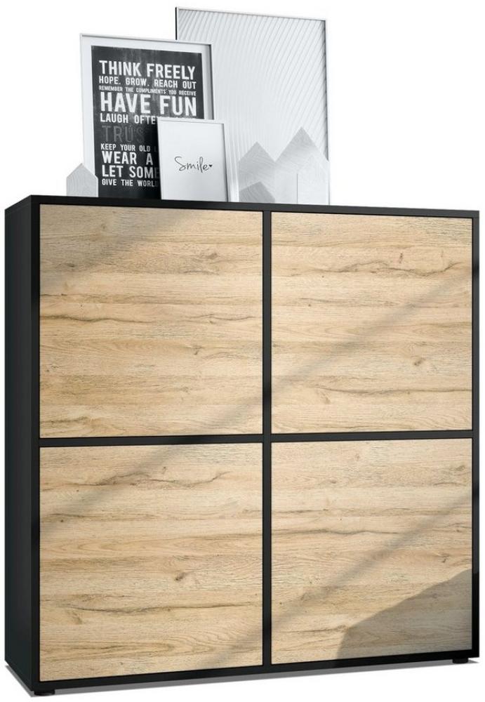 Highboard Cuba V2 Schrank 104 x 105,5 x 35,5 cm Sideboard mit 8 Fächern, Korpus in Schwarz matt / Fronten in Eiche Natur Bild 1