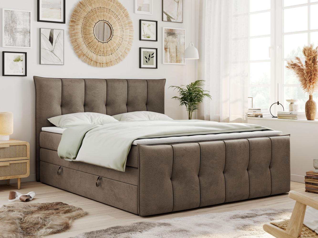 Boxspringbett KING DE LUX - 7-Zonen Matratze - PREMIUM-11-KING - 180x200cm - Braun Velours - H3 Bild 1